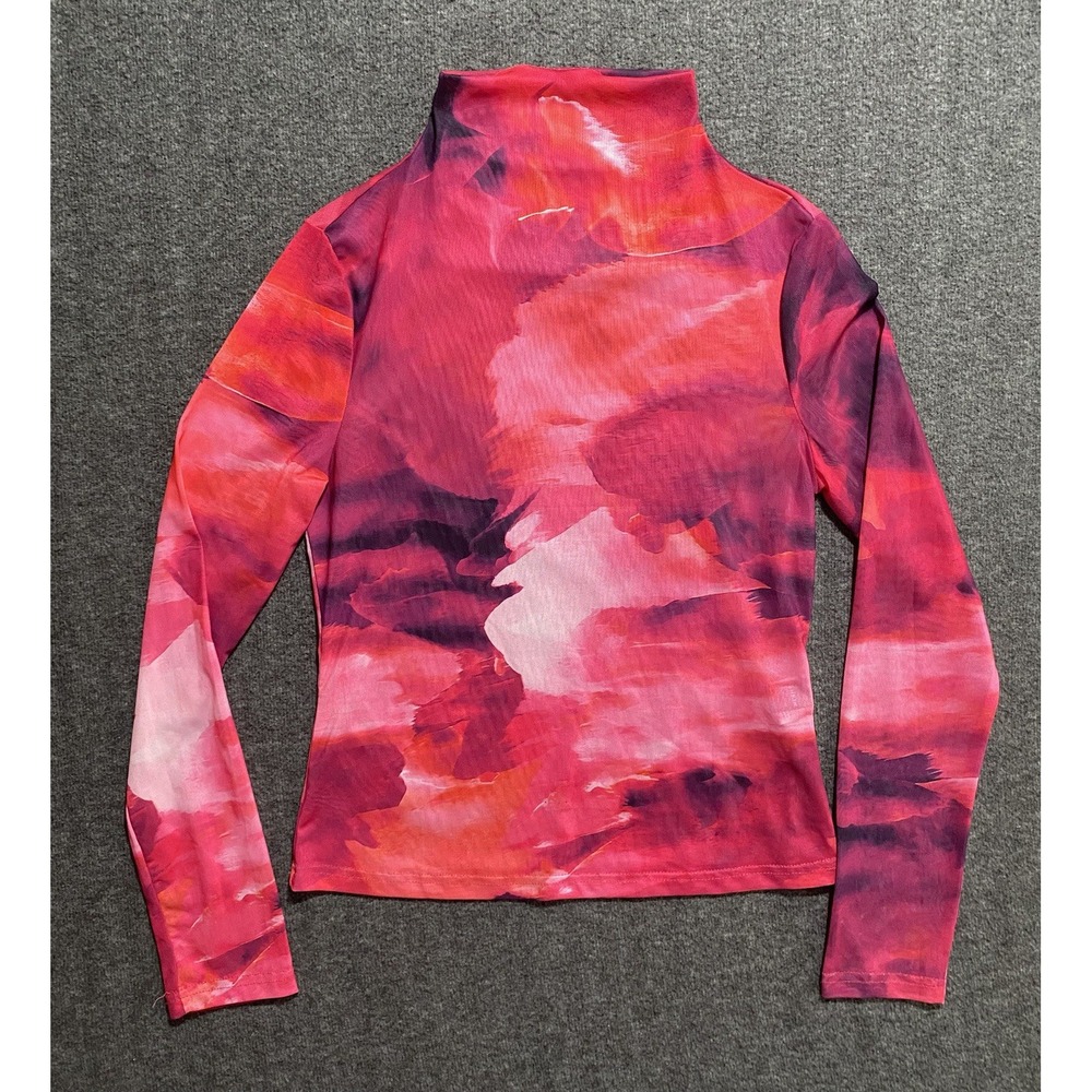 Women's Red Fitted Long Sleeve Pink Shirt Transparent Size L